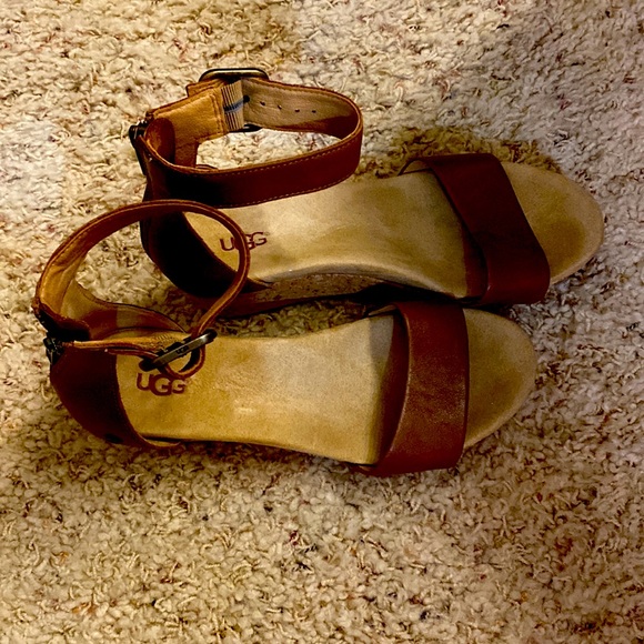 UGG Leather Sandal NEW Cork Heel - Picture 2 of 4